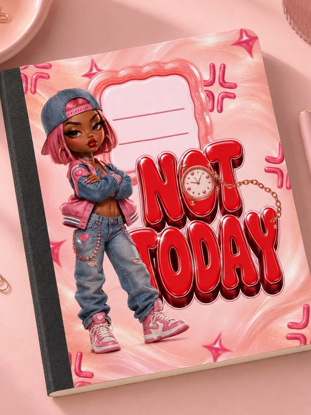 Pink Girls' Notebook - Trendy Character Design